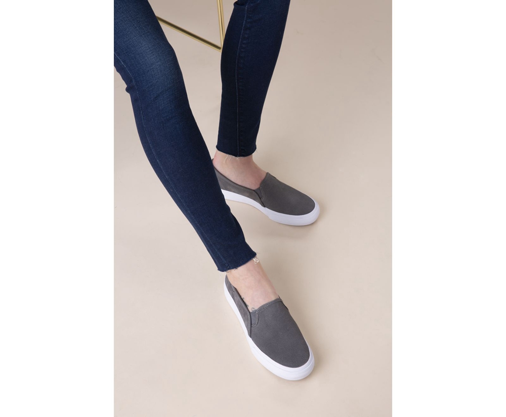 Womens Keds Slip Ons - Double Decker Suede - Grey - 7184-LUWTJ